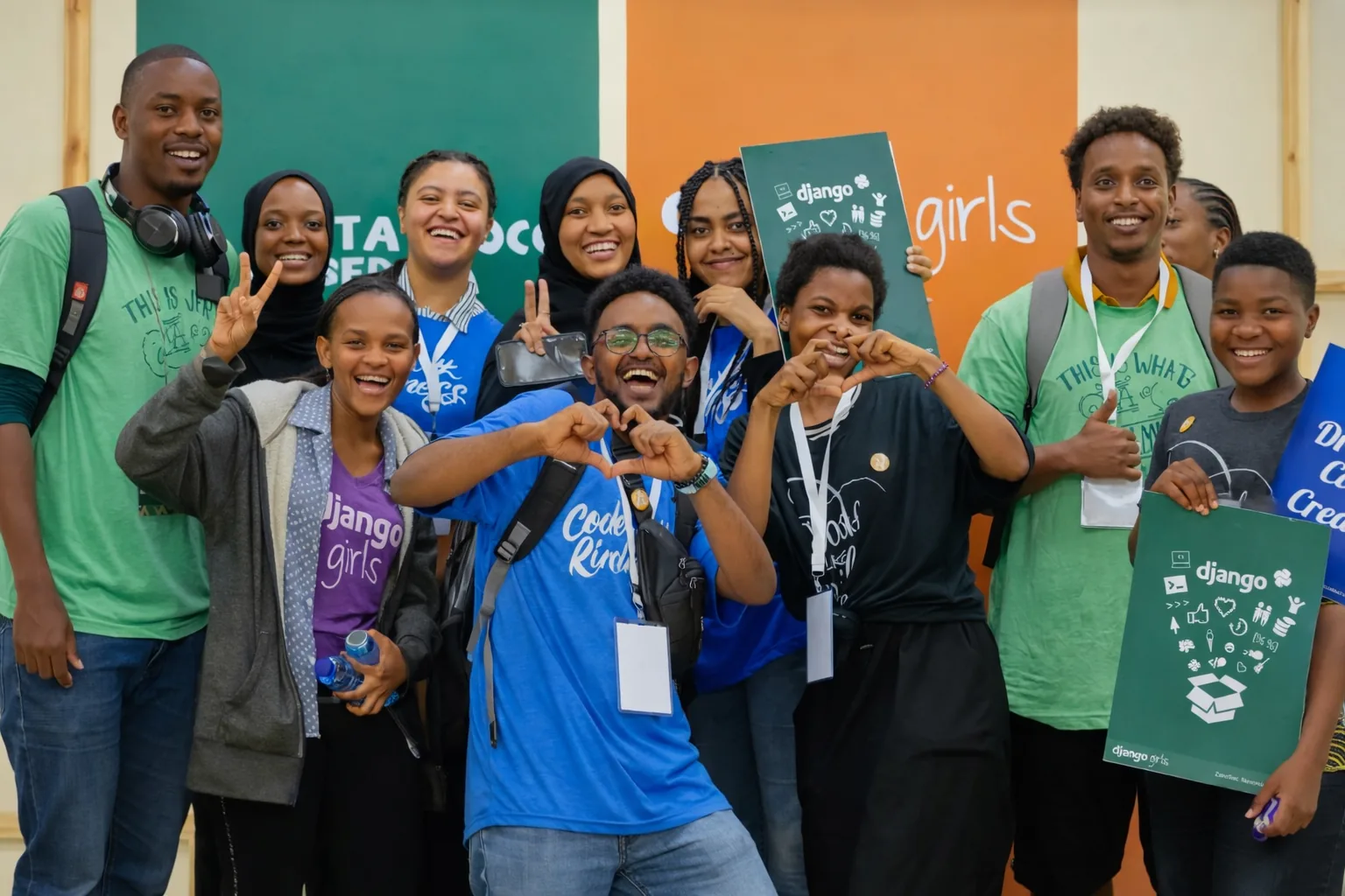 Django Girls Tanzania participants and coaches gathered together after a workshop